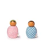 MiO Wooden Bean Bag People Peg Doll Toys - Light Blue & Pink Imaginative Play Characters by Manhattan Toy