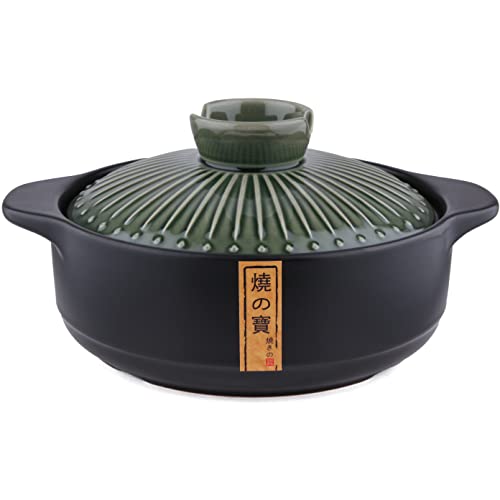 Lake Tian Ceramic Cooking Pot, Clay Pot Cooking, Earthenware Pot, Japanese Donabe, Chinese Ceramic/ Casserole/Clay Pot/Earthen Pot Cookware Stew Pot Stockpot with Lid Small Steam, ç ‚é”… green 2.5 qt