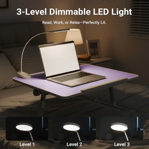 Image of Adjustable Laptop Lap Desk with Cooling Fan USB Light for Adults