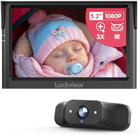 LUCKVIEW Car Baby Camera, 5" 1080P Baby Car Seat Camera for Back Seat, IR Night Vision for Family Travel, 3X Zoom with Clear View, Real-Time Monitor for Safe Driving, Easy Wired Setup (BM1)