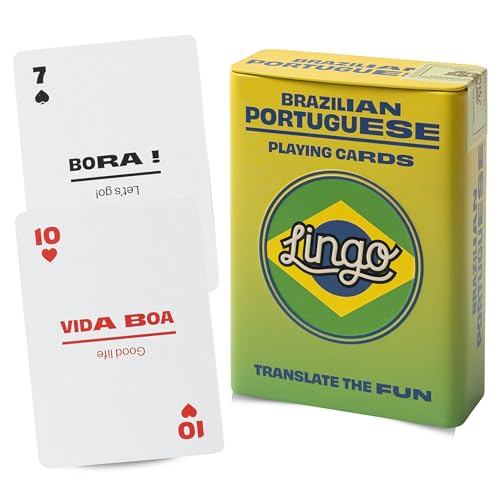 Playing Cards in Tin Box | Sturdy Travel Case | Language Learning Game Set with Useful Phrases | Fun Visual Flashcard Deck to Increase Vocabulary and Pronunciation Skills (Brazilian)