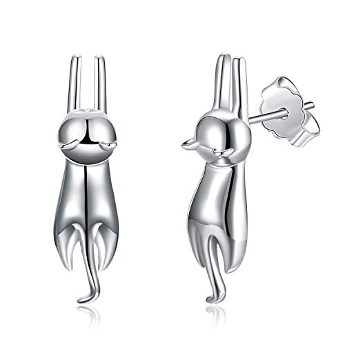Preisvergleich Produktbild Ategazza Ohrringe Katze 925 Sterling Silber Damen Ohrstecker GE07 (Ohrringe-Silber)