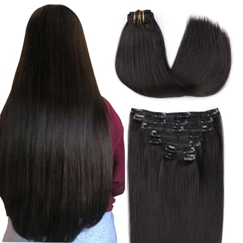 SURNEL Extensiones Clip Pelo Natural, Negro Natural,140g,40cm,7 Piezas, Extensiones De Cabello Clips, Extensiones De Clip De Pelo Natural,Extensiones Cabello Humano Tramas Dobles (7C#1B-40cm）