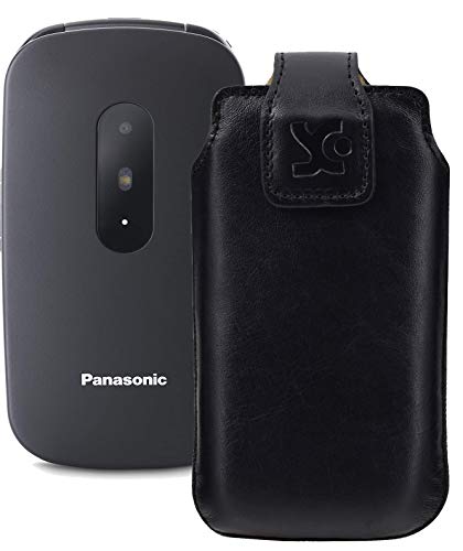 Suncase Original Tasche kompatibel mit Panasonic KX-TU446EX Hülle Leder Etui Handytasche Ledertasche Schutzhülle Hülle in schwarz