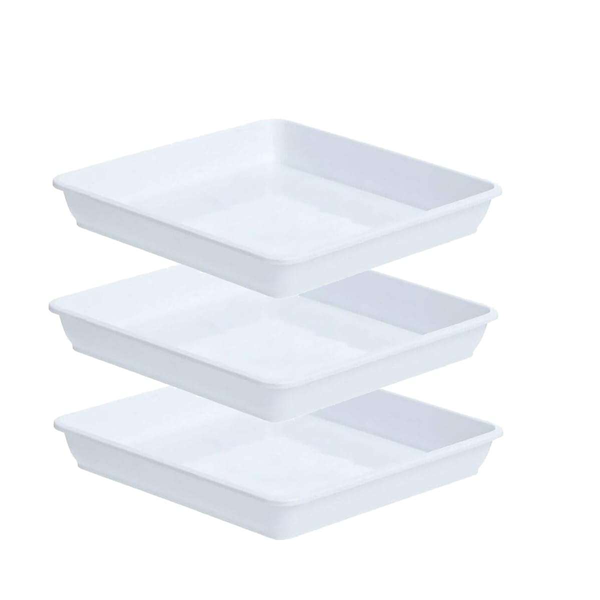 Senda Plant Pot Saucers, 3PCS White Planter Pot Tray Plastic Square Water Drip Tray for Gardening Supplies (25x25)