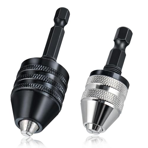 LEONTOOL 2Pcs Drill Chuck Adapter 1/4 Inch Hex Shank Keyless Drill Chuck for Impact Driver, 0.3-3.6mm, 0.6-8mm Quick Change Adapter Power Screwdriver Drill Adapter for Impact Drill Tool Attachment