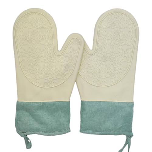 Frelonya Heat Resistant Silicone Oven Mitts Non-Slip Kitchen Gloves with Thick Cotton Lining Secure Grip for Baking, Grilling, Cooking, Barbecuing