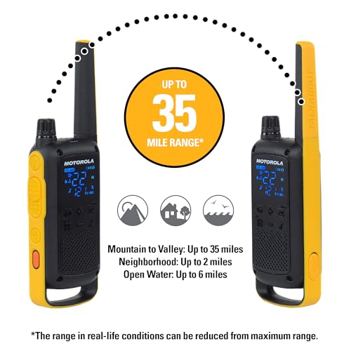 Motorola T470 Talkabout Two Way Radios, Long Range Emergency Rechargeable Waterproof Walkie Talkies 22 Channel, 35 Mile outdoor Black Yellow, 2 Pack - Image 5