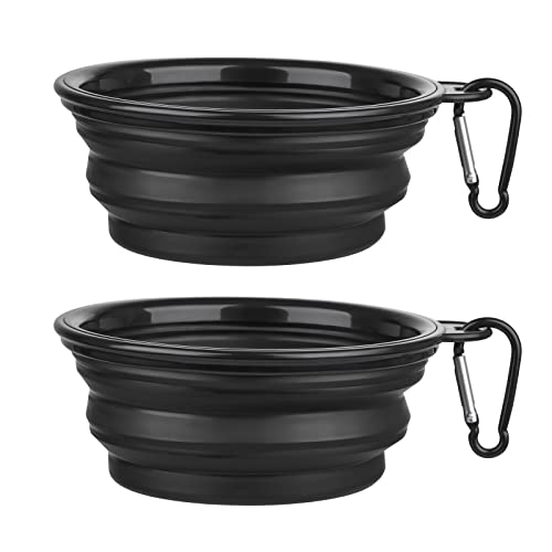 2 Pièces Bol à Chien Pliant Bol en Silicone Pliable pour Chiens et Chats, Gamelles de Voyage Pliables en Silicone Noir Petit