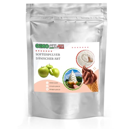 Gino Gelati Apfel Dänisches Softeis Pulver 333 g, fruchtiger Geschmack, verschiedene Geschmacksvarianten, schnell und einfach Zubereitet, Made in Germany, Eis selber machen