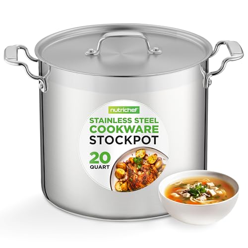 NutriChef 20 Quart Heavy-Duty Stockpot with Stainless Lid - Large Pot for Induction, Gas & Electric...