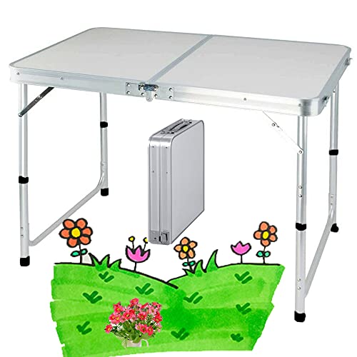 Lucn Zusammenklappbarer Camping-Picknick-Tisch für Garten, Party, Picknick, Grill, Esstisch, 90 cm, verstellbare Höhe von 67/37 cm, mit Griff, leicht zu reinigender Schreibtisch
