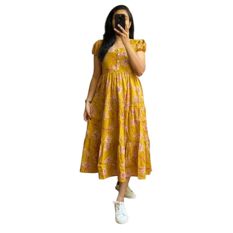 Image of Floral Midi Dress for Women - Summer Boho Dress, Lightweight & Breathable, Elegant Floral Print, Casual & Vacation Outfit, Comfortable Flowy Dress for Women
