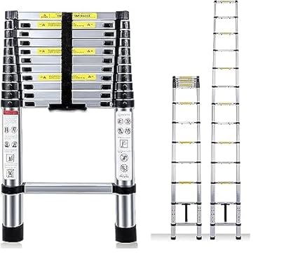 KRISHYAM Telescopic Ladder - 4.5M/15ft Stainless Steel Lightweight Telescoping Ladders, Multi-Purpose Compact Extension Ladder for Indoor or Outdoor Working (4.7 M (Stainless Steel)