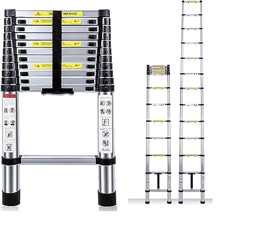 KRISHYAM® Telescopic Ladder - 4.5M/15ft Stainless Steel Lightweight Telescoping Ladders, Multi-Purpose Compact Extension Ladder for Indoor or Outdoor Working (4.7 M (Stainless Steel)