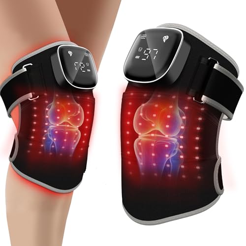 RAYOCON Red Light Therapy for Knee:Knee Massager with 6 Heat and 5 Vibration Infrared Red Light Therapy for Body Pain Relief Cordless Rechargeable Infrared Light Therapy Heated Knee Brace