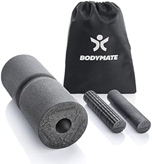 BODYMATE Care with CORE zestaw do masażu powięzi Care 35 x 14 cm, średnio twardy z rowkiem na całym obwodzie, dwóch małych rolek o gładkiej powierzchni z wypustkami 20 x 4,5 cm, czarny z e-bookiem