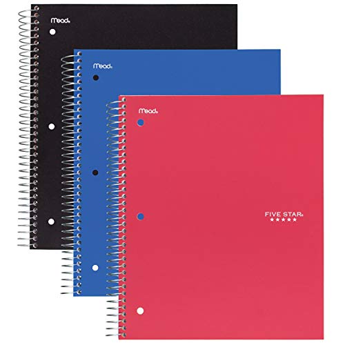 Five Star Spiral Notebooks, 1 Subject, Wide Ruled Paper, 100 Sheets, 10-1/2