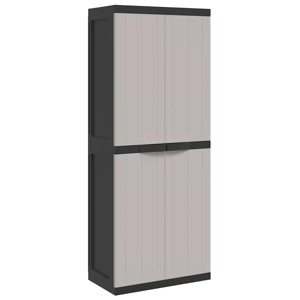 vidaXL Outdoor Storage Cabinet, Lockable Storage Cupboard for Home Office Garage, Garden Storage Shed for Tools, Modern Style, Grey and Black PP
