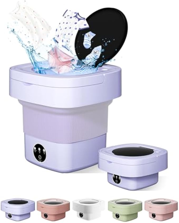 Portable Washing Machine, 9L Mini Laundry Washer with 3 Modes Cleaning for Underwear, Baby Clothes, Sock, Small Delicates. Foldable Washer and Dryer Combo for Apartment, Home, Hotel,Camping,RV(Purple)