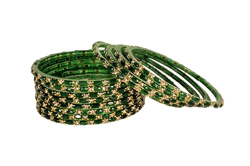 Image of Swara Creations Glass Bangles set for Women | Zirconwork Golden Raindrops Bangles Collection | Ethnic, Festive & Special Occassions(12Pcs)(SKU287)