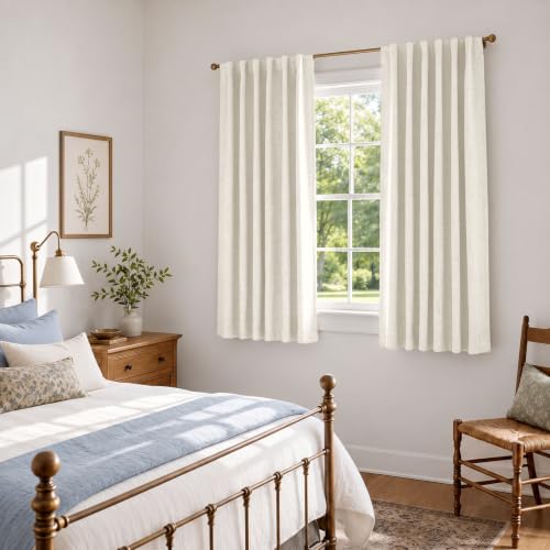 Image of Beige White Total Blackout Curtains for Bedroom 45 Inches Long