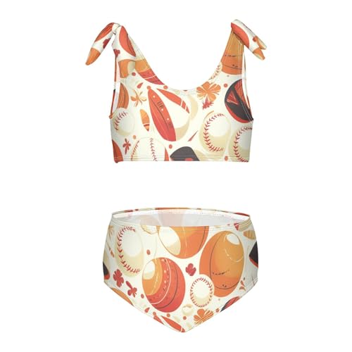KLL Baseball Pattern Girls' Two Piece Bikini Set Beach Swimsuits Swimwear Adjustable Strap
