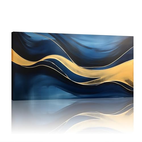 Art abstrait sur toile YAJNILUCK bleu marine et or décoration 55x110cm
