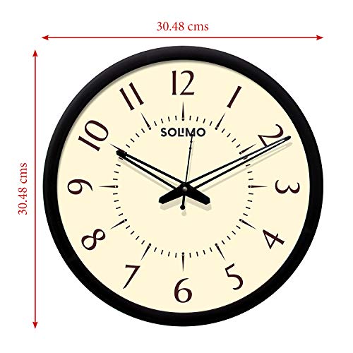 Image of Amazon Brand - Solimo 12-inch Plastic & Glass Wall Clock - Classy (Silent Movement, Black Frame), analog