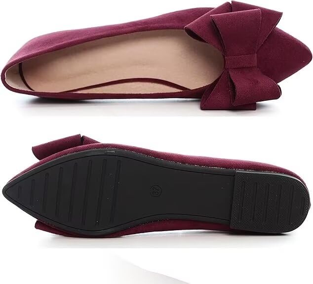 Image of SAILING LU Womens Bowknot Ballet Flats Pointy Toe Suede