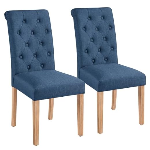 Yaheetech Dining Chairs Set of 2 Upholstered High Back Soft Padded Seat Side Fabric Chairs for Kitchen Living Room, Blue