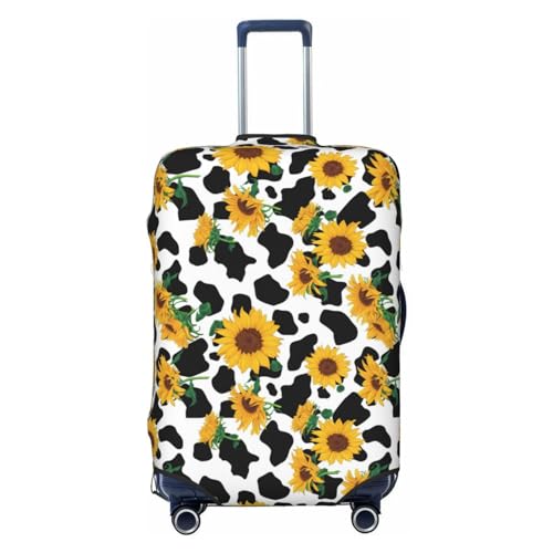 Cute Cow Print Sunflower A Luggage Cover Protector Anti-Scratch Washable Fits 18-32 Inch Luggage-Small