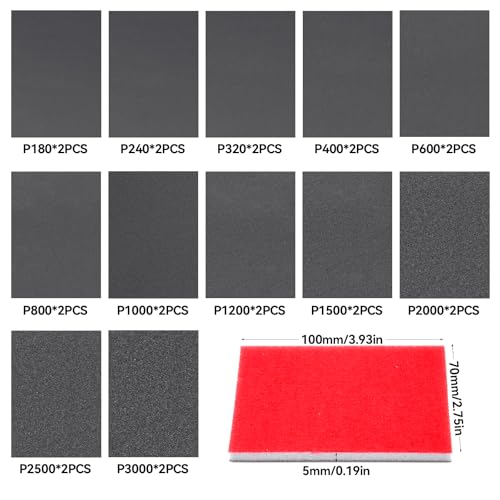 PWGHWG 24 Stück Schleifschwamm 180-3000 Körnigkeit Schleifpad Wiederverwendbar Schleifschwämme Geeignet Zum Entfernen von Metallrost Holzpolieren Möbelpolieren Jade-und Wandpolieren