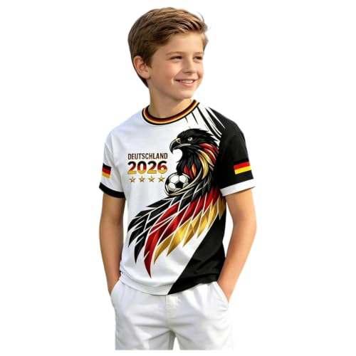 Deutschland Tshirt Kinder Wm Tshirt 2026 Deutschland Auswärts Fußball Trikot mit Adler Retro Fussball Fan Shirt Kurzarm Deutsche Flagge Fanartikel Sommer Germany T-Shirt