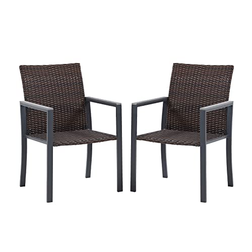 La Mejor Recopilación de Sillas de comedor de jardín los mejores 5. 43 VICLLAX Juego de 2 sillas de comedor de mimbre para exteriores con reposabrazos para jardín, porche, patio, color gris