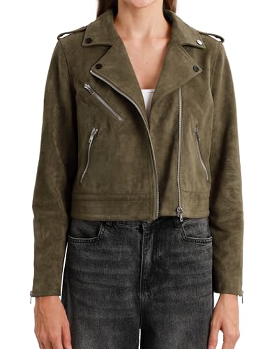 Xintianji Women's Faux Suede Moto Jackets Casual Cropped Zippered Motorcycle Coat for Fall Winter
