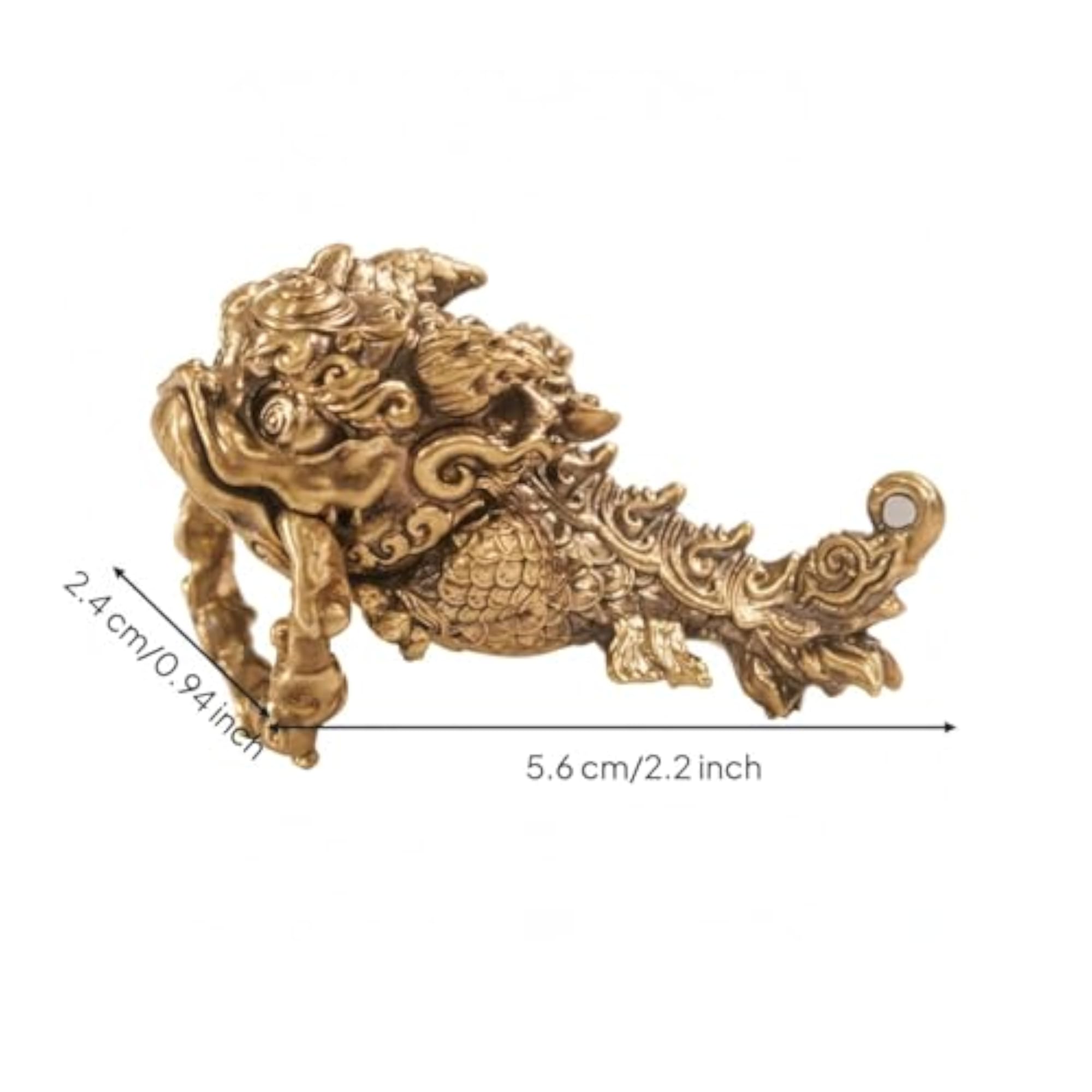 Intricate Relief Chi Dragon Charm Brass Ornament