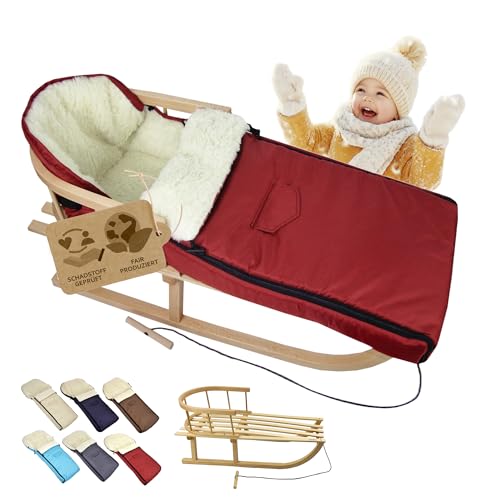 Kombi-Angebot Holz-Schlitten mit Rückenlehne & Zugseil + universaler...