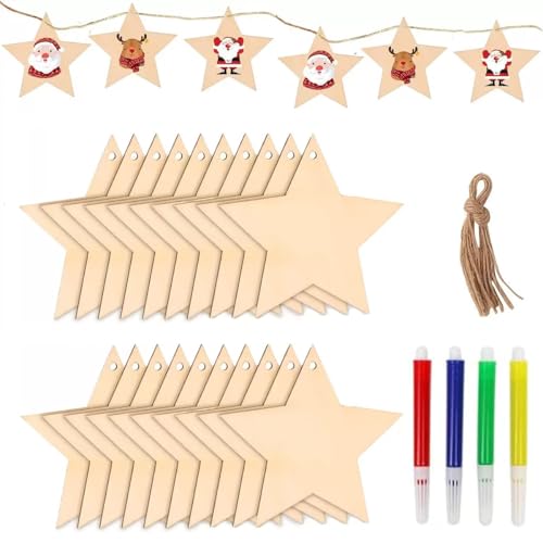 36 Stück Holzsterne zum Basteln Holzanhänger Weihnachten zum...