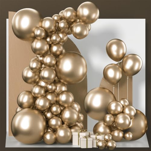 Image of PartyWoo Metallic Gold Balloons 120pcs Chrome Gold Color Different Sizes | 18 12 10 5 Inch Balloons for Birthday Graduation Baby Shower Wedding Bachelorette Gender Reveal Party Decorations Gold-G127