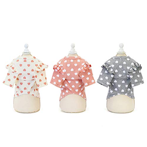 -Dog Winter Warm Shirt Pet Puppy Cute Heart Ruffle Sleeve Clothes For Small Dogs Cats Apparel (S, Pink) #TOP4