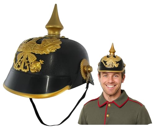 Nicky Bigs Novelties Adult German Plastic Pickelhaube Helmet - Officer Spiked Costume Helmets - Cosplay Replica Costumes Accessories, One Size, Black/Gold