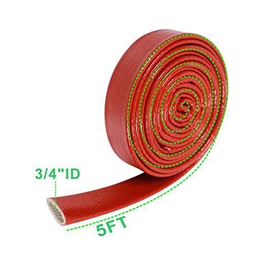 Image of Fuel Line Heat Shield Insulation Heat Shielded Fire Thermo Armor Fire Sleeve Silicone Coated Fiberglass Heat Protection for Automotive Hose Lines & Electrical Wiring-(Red 3 /4 inch ID x5FT)