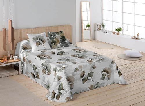 NATURALS Colcha Bouti Nazar, Diseño Floral, Microfibra 100% Poliéster, Relleno 120 gr/m², Fabricada en España (Blanco, 90 cm)
