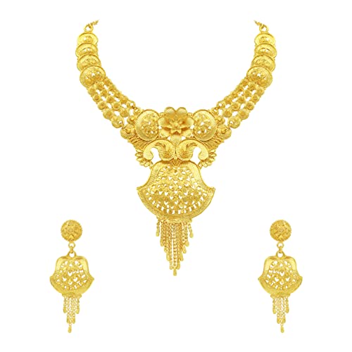 SAIYONI Wedding Collection One Gram Gold Plated Floral Design Forming Choker Necklace With Earring Jewellery Set (Gold)