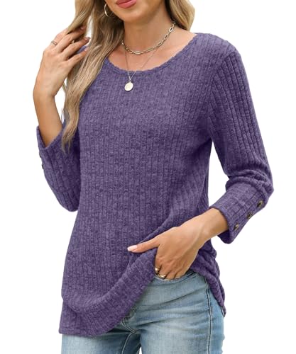 JomeDesign Womens Sweaters 3/4 Sleeve with Buttons Dressy Casual Shirts Fall Outfits Fashion Clothes 2025 Trendy S-2XL2