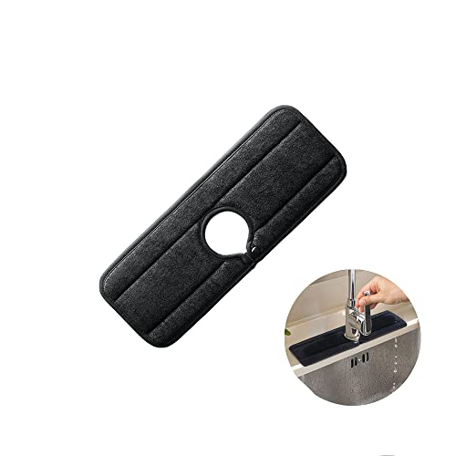 Ygapuzi Tapis absorbant en microfibre pour robinet de cuisine, tapis d'évier de cuisine anti-goutte et attrape-éclaboussures avec fermeture à pression,lavable et réutilisable,15x5,1pouces (Le noir)