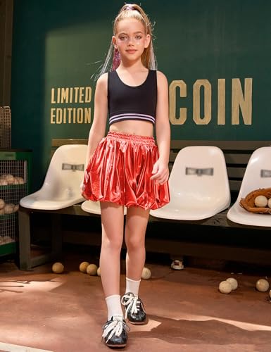 Image of Perfashion Girls Bubble Skirt Metallic Puff Balloon Cute Mini Skorts Dance Outfits with Shorts 4-13Y
