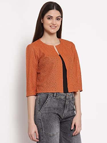 Image of Style Quotient Women Nude Self Design Floral lace Regular Open Front Shrug