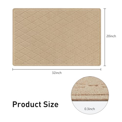 Stair Treads Non Slip Landing Rug for Wooden Steps Indoor, Peel and Stick Stair Treads Matching-Mat 20"X32" Landing Slip Resistant Stair Rugs for Kids and Dogs, Polyester Stair Landing Mat, Beige - Thumbnail 3
